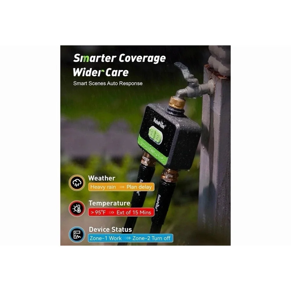 Rainpoint Smart Wifi Water Timer For Garden Hose Brass Inlet Outlet 2 Zone w Hub